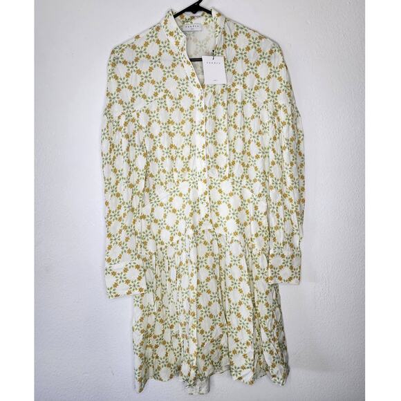 Sandro Magy Floral Jacquard Mini Dress Ivory Long Sleeve Shirtdress - Picture 4 of 15
